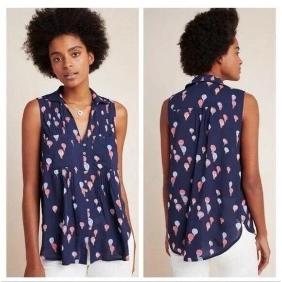 Maeve Tops - MAEVE BY ANTHROPOLOGIE SLEEVELESS NOVELTY PRINT HOT AIR BALLOON BLOUSE SZ XS